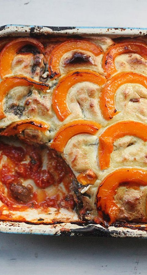 Squash Mushroomm Swiss Chard Lasagne Vegan
