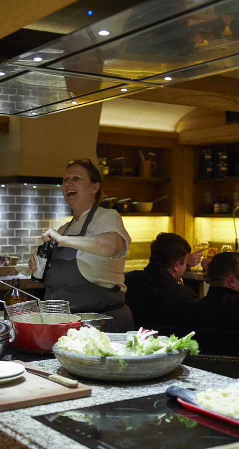 Luke Holder and Angela Hartnett in the kitchen