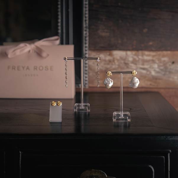 A pair of earrings on a table

AI-generated content may be incorrect.